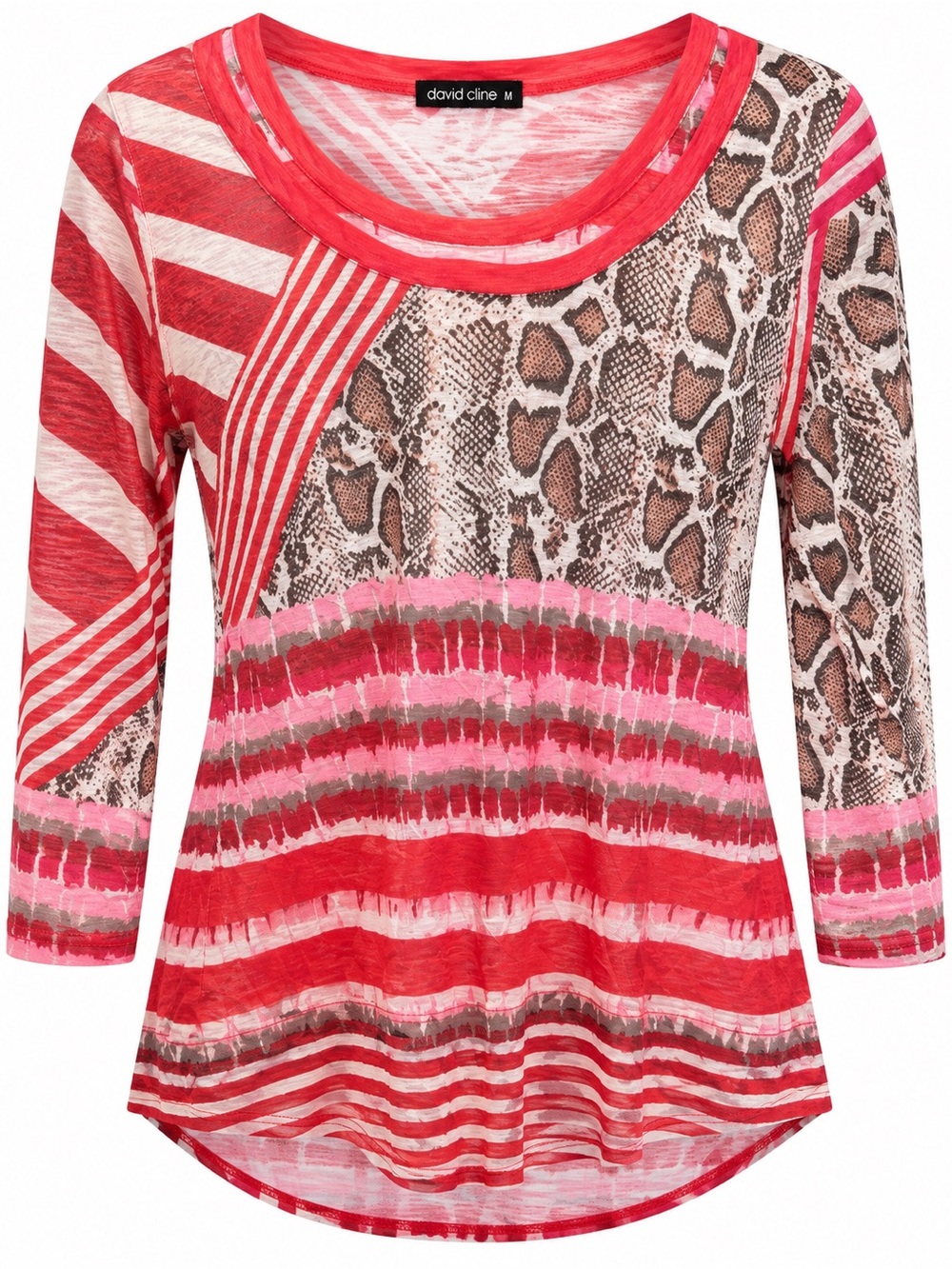 David Cline Medium Mixed Print Animal Stripe 3/4 Sleeve Tunic Top - Picture 3 of 8